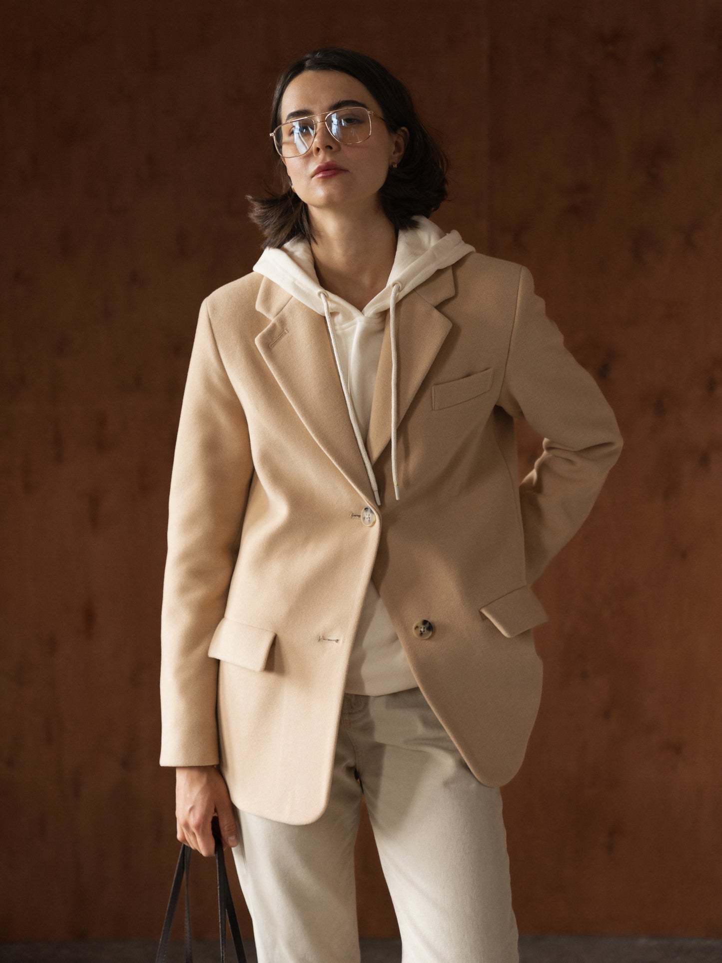 Single-breasted wool jacket, Beige