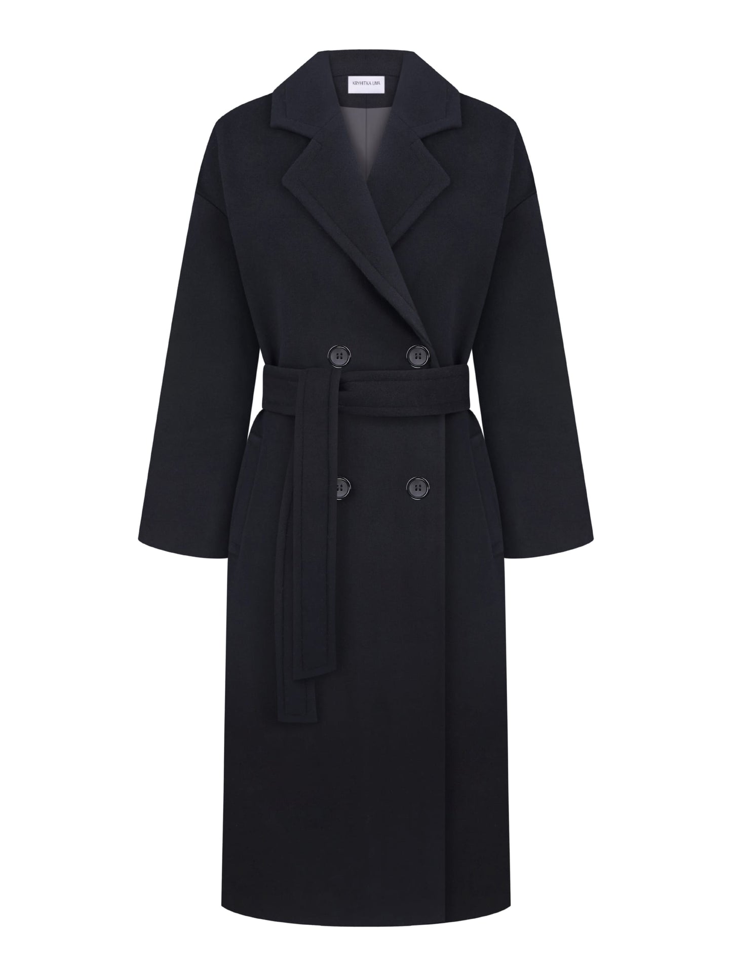 Wool Long coat with belt, Black