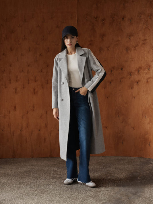 Three-color Long Coat, Blue and Gray