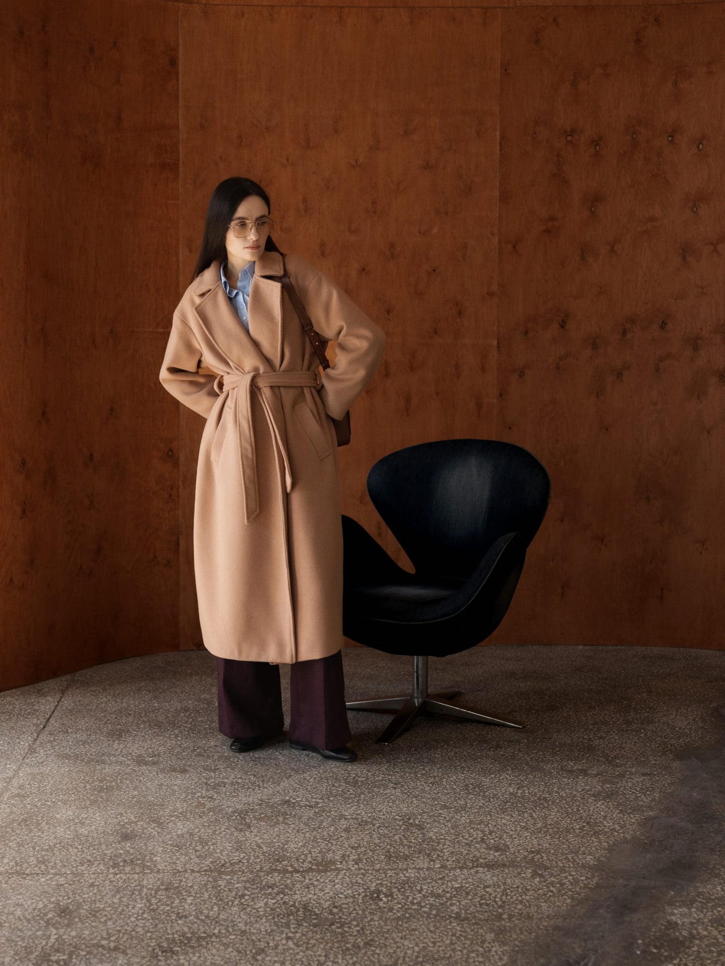 Double-breasted long oversize coat, Camel