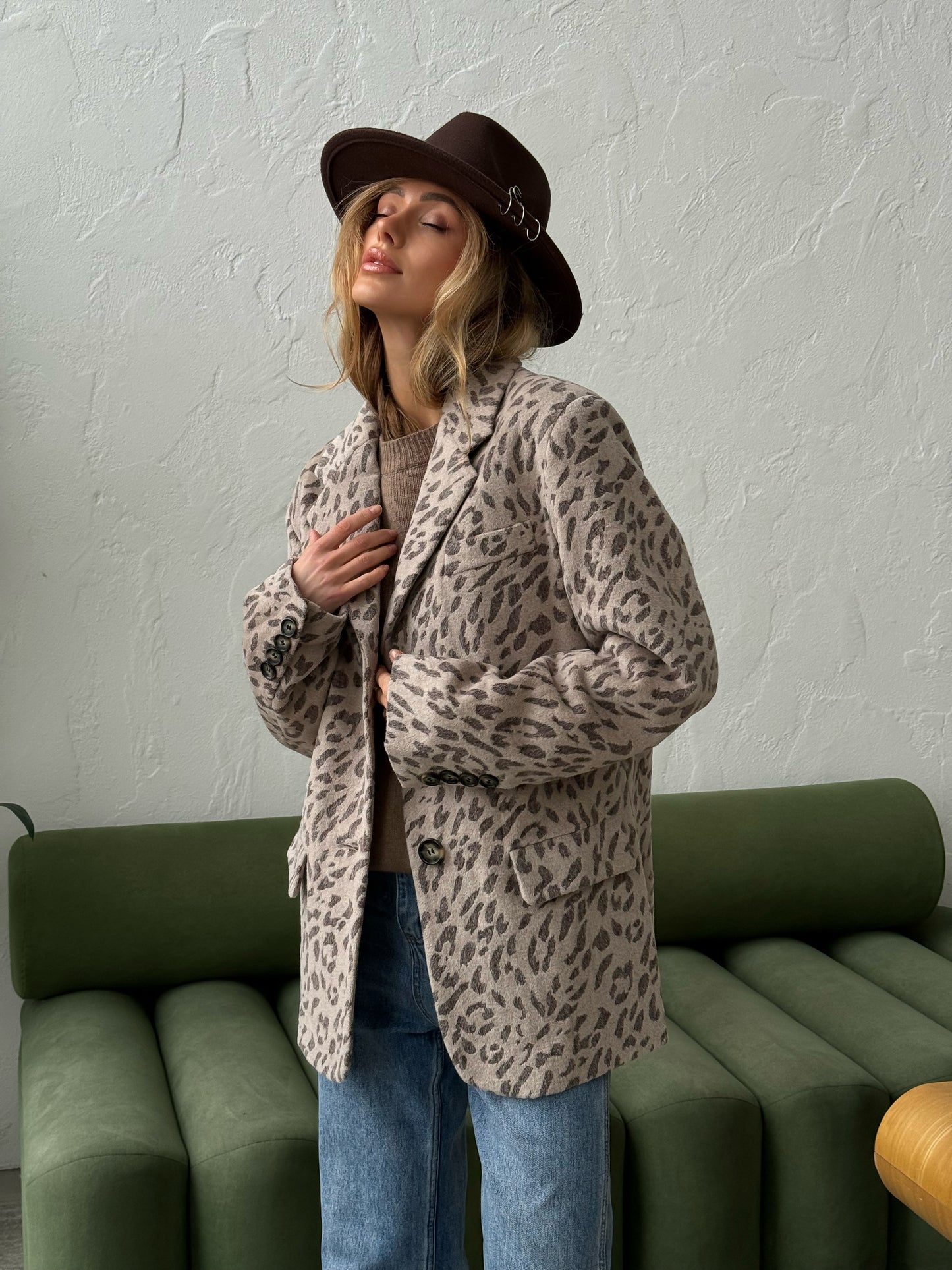 Single-breasted wool jacket, Leopard