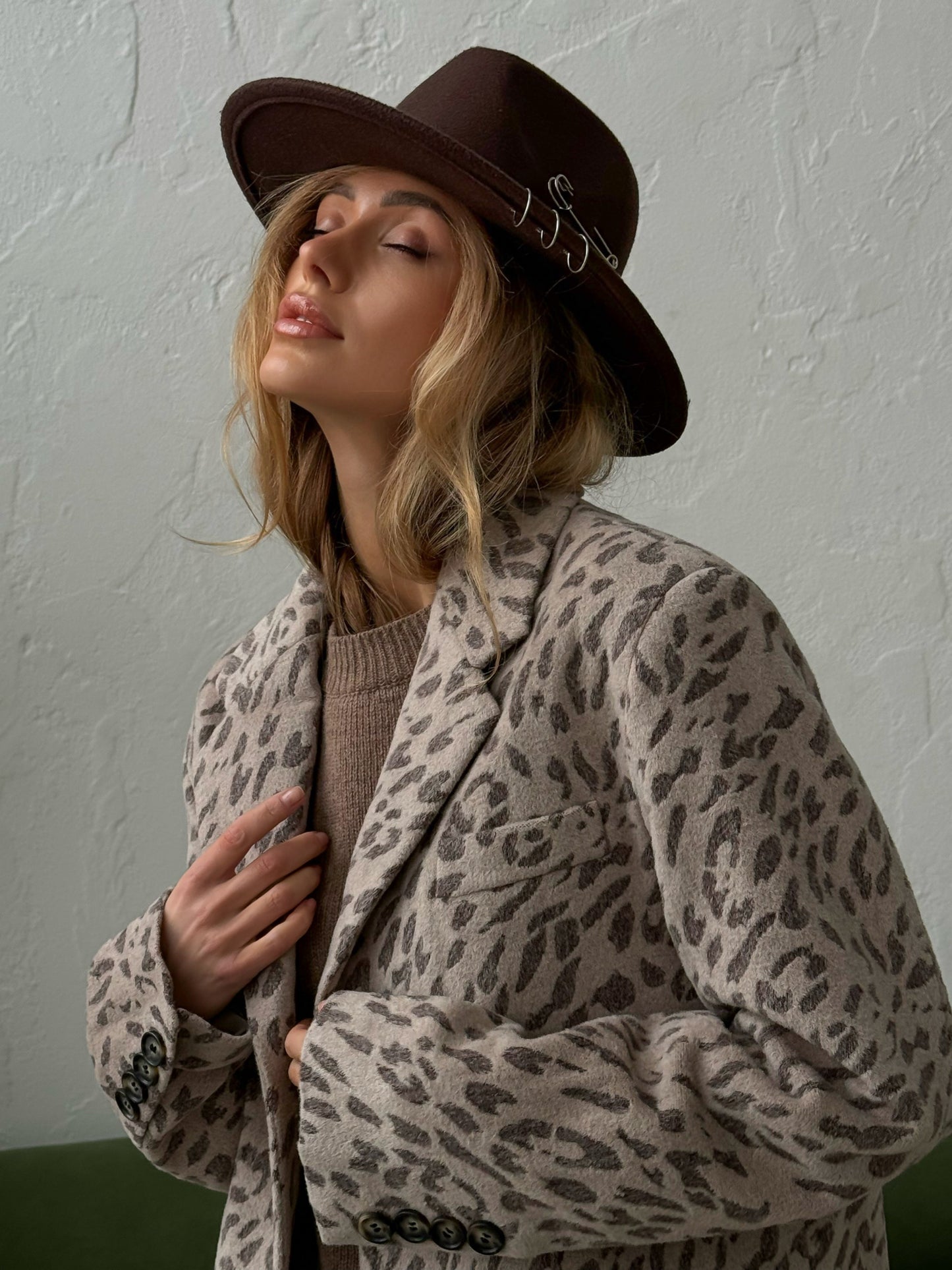 Single-breasted wool jacket, Leopard