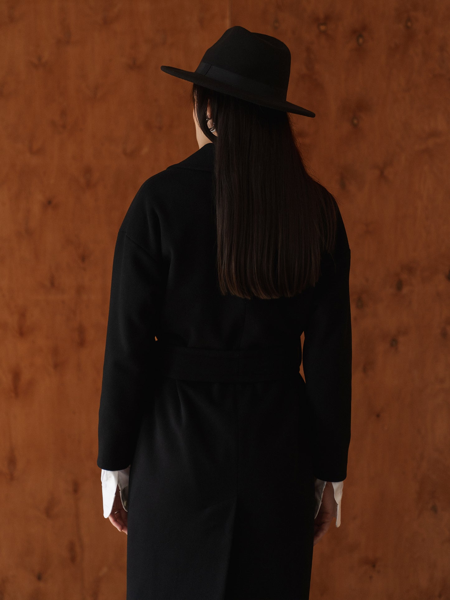 Wool Long coat with belt, Black